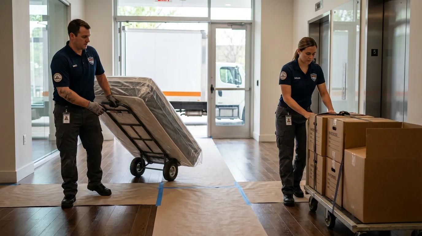 Professional apartment movers loading elevator in Tunkhannock, PA